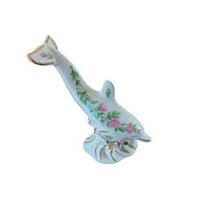 Lenox Dolphin Figurine, Pink Flower Carnation, Gold Accents Ocean Sea, 3"